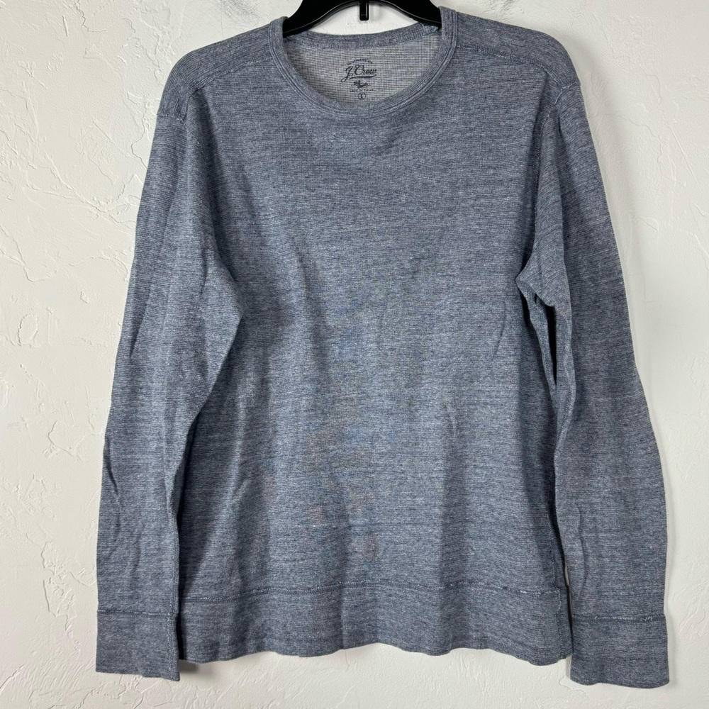 J Crew Sweater Pullover Thermal Henley Top Shirt Heather Marled Blue Gray Cotton